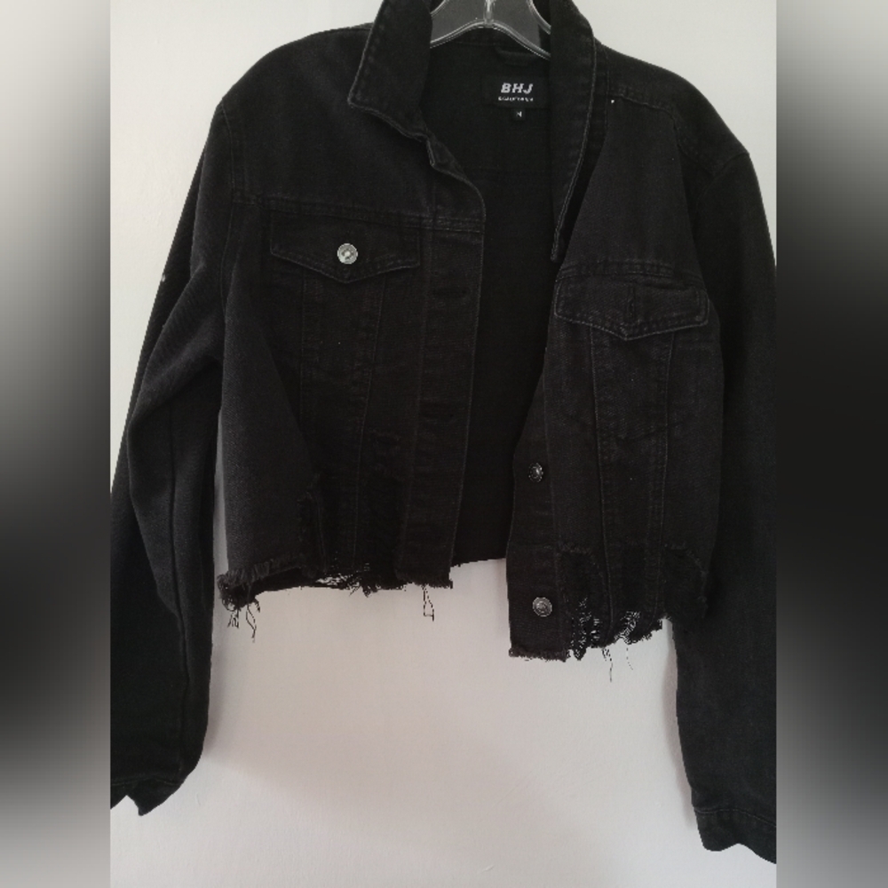Distressed crop top  black denim jacket